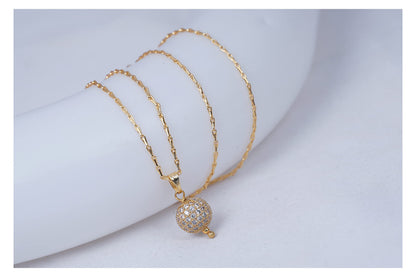 Gold Plated American Diamond Studded Single Ball Pendant With Chain .