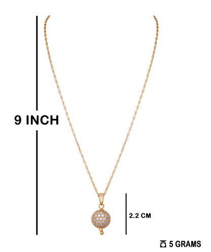 Gold Plated American Diamond Studded Single Ball Pendant With Chain .