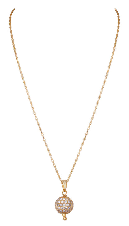 Gold Plated American Diamond Studded Single Ball Pendant With Chain .