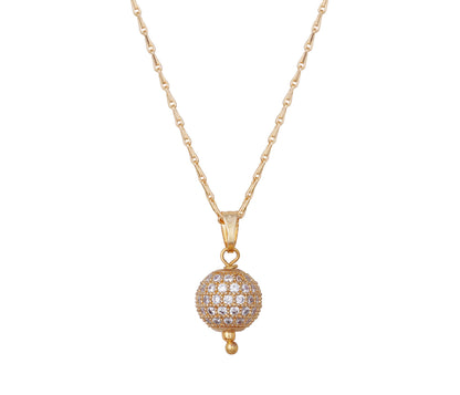 Gold Plated American Diamond Studded Single Ball Pendant With Chain .