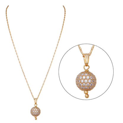 Gold Plated American Diamond Studded Single Ball Pendant With Chain .