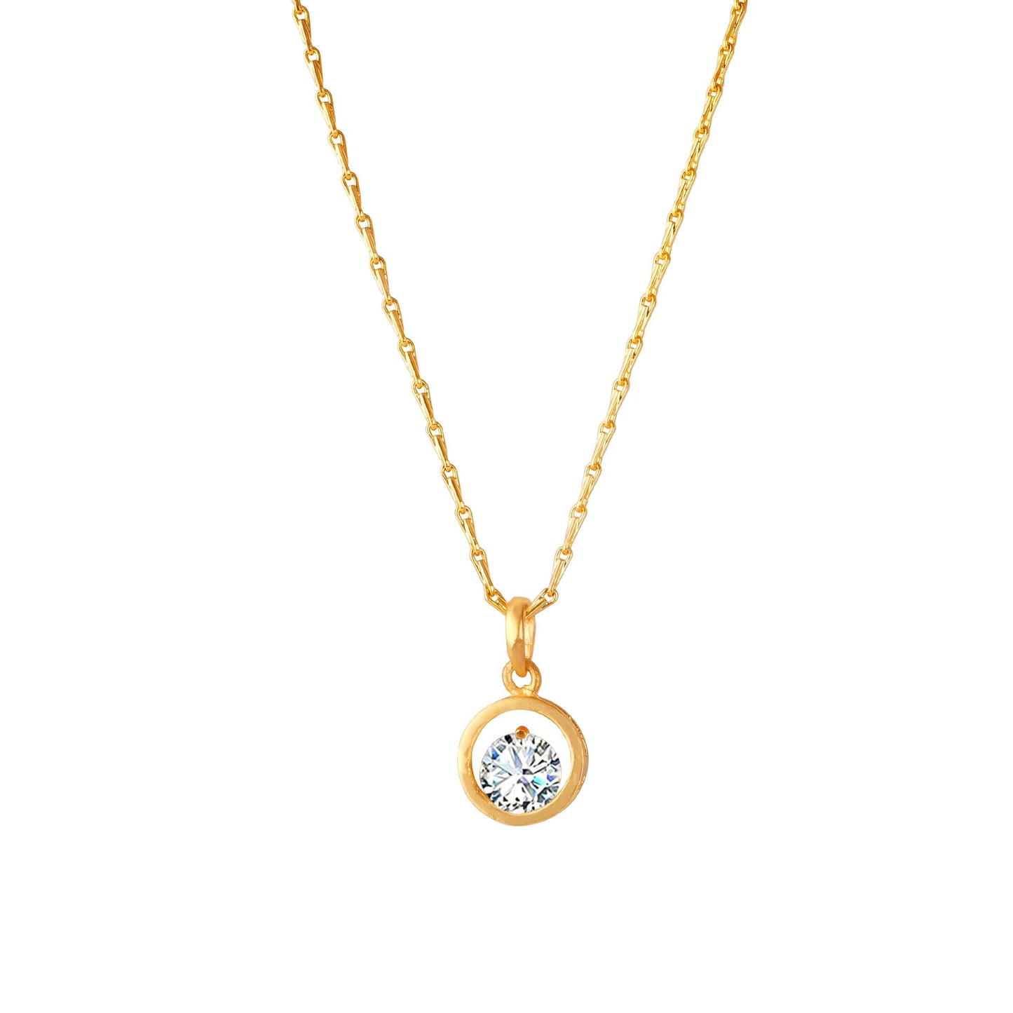 Western Gold Plated Cubic Zircon Center Solitaire Pendant With Chain .