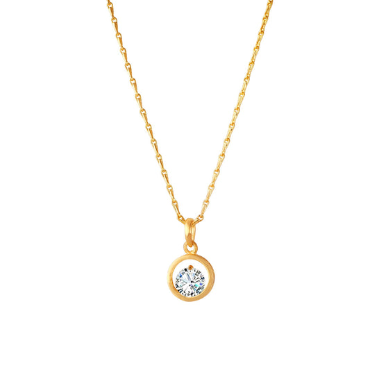 Western Gold Plated Cubic Zircon Center Solitaire Pendant With Chain .