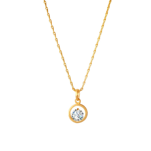Western Gold Plated Cubic Zircon Center Solitaire Pendant With Chain .