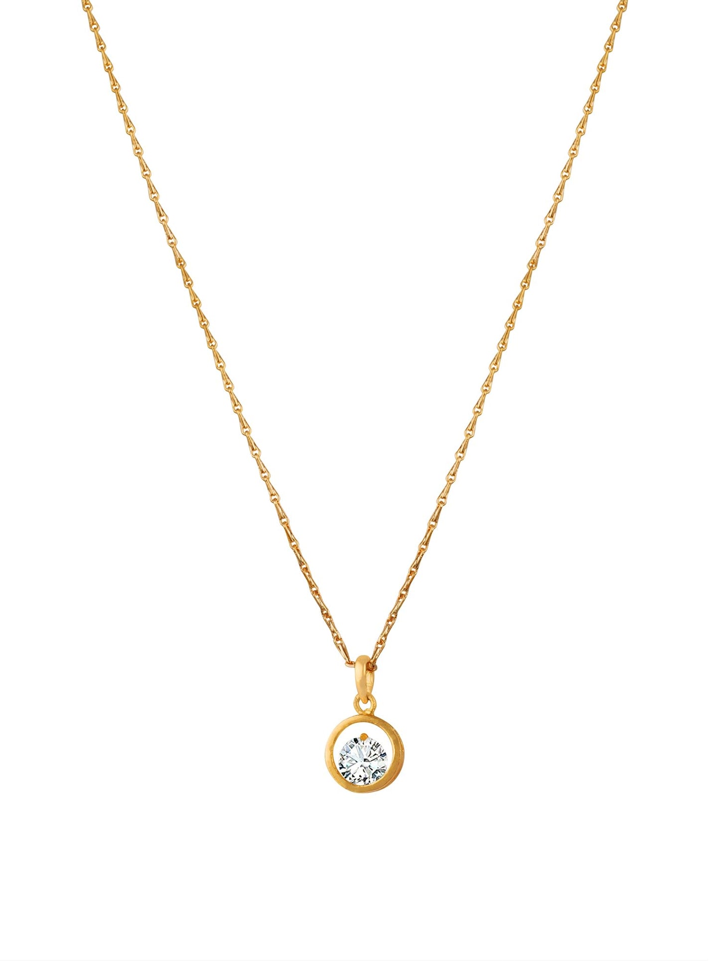 Western Gold Plated Cubic Zircon Center Solitaire Pendant With Chain .