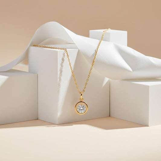 Western Gold Plated Cubic Zircon Center Solitaire Pendant With Chain .