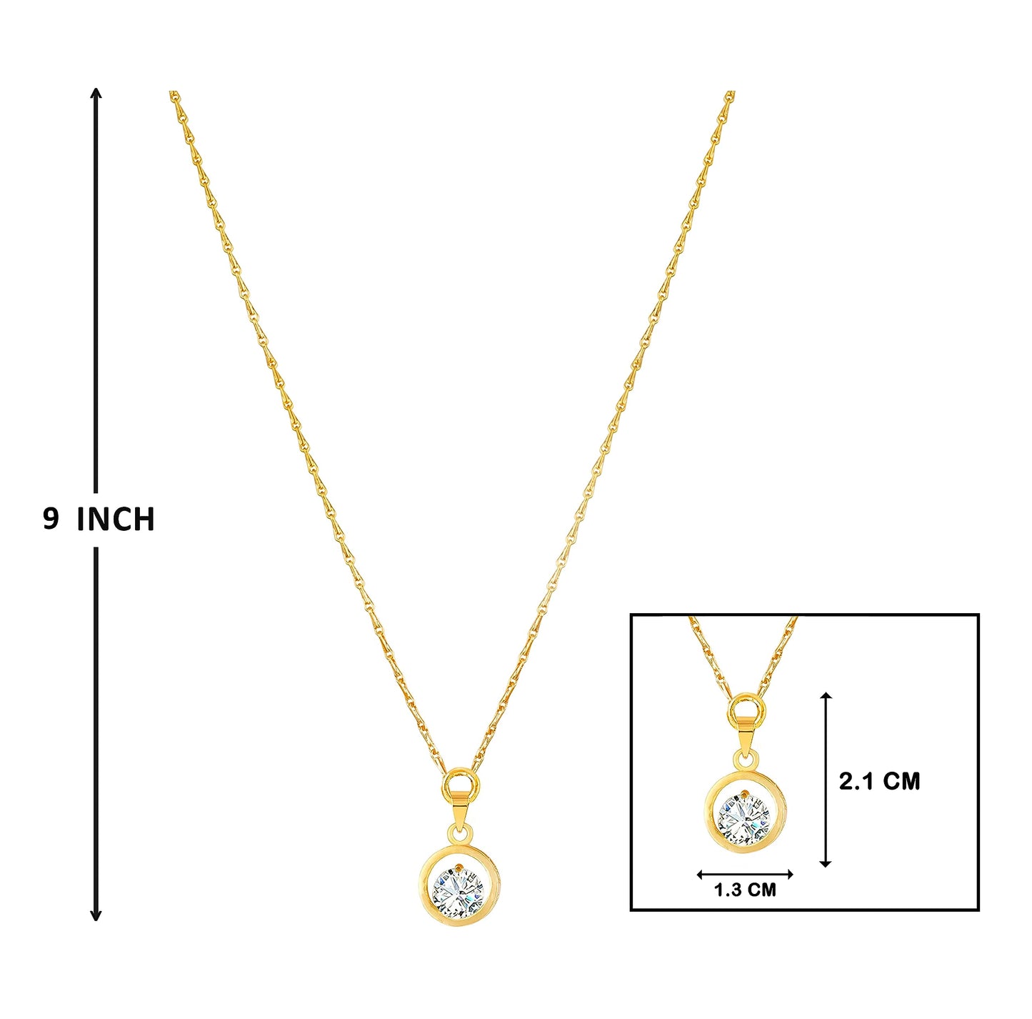 Western Gold Plated Cubic Zircon Center Solitaire Pendant With Chain .