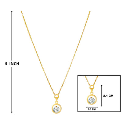Western Gold Plated Cubic Zircon Center Solitaire Pendant With Chain .