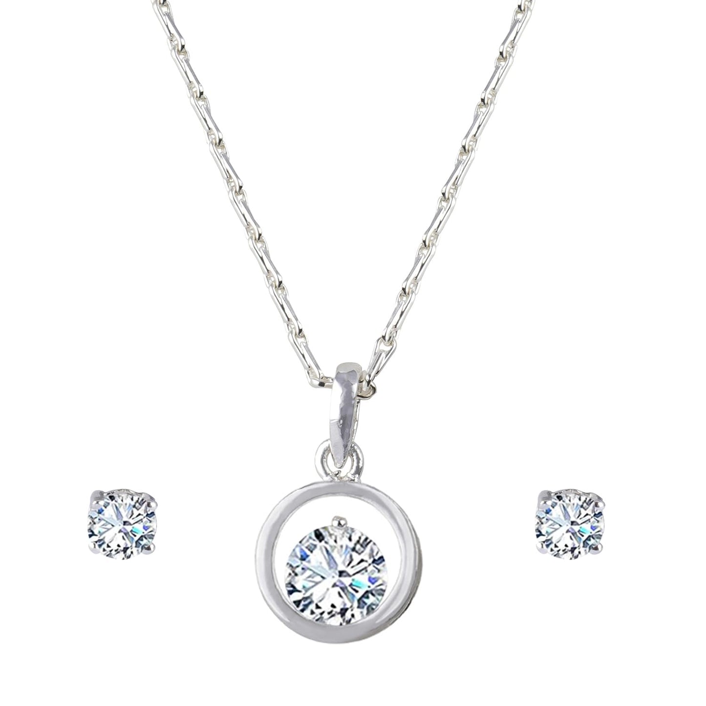 Romantics Day Ideafor Herwomen Wifegirlfriendloverfiancecrush Silver Plated Cz Heart Solitaire Pendant With Chain