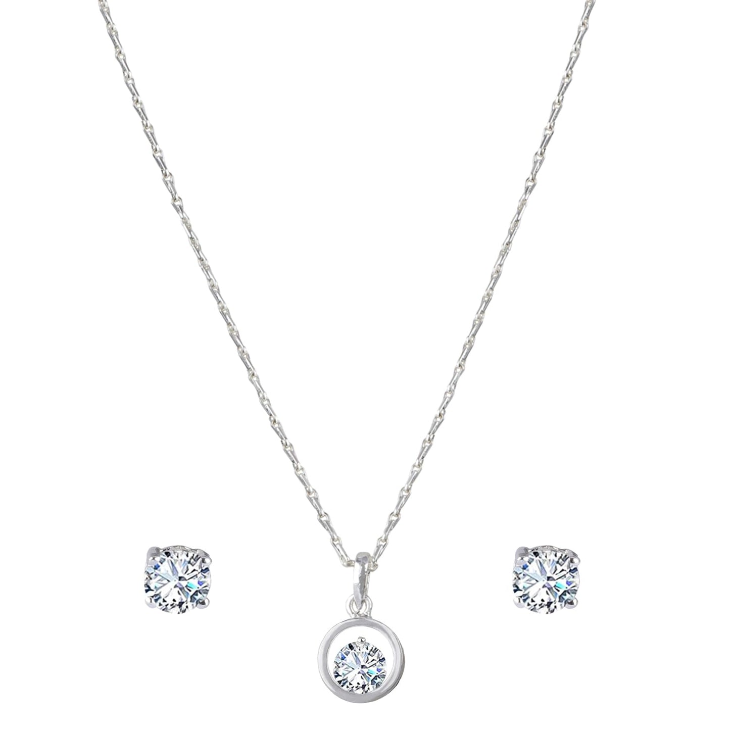 Romantics Day Ideafor Herwomen Wifegirlfriendloverfiancecrush Silver Plated Cz Heart Solitaire Pendant With Chain