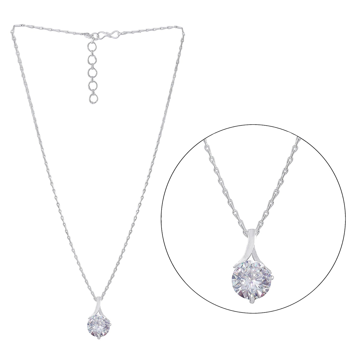 One Gram Silver Plated Solitaire Cz American Cubic Zircon Pendant Locket Delicate Pendant With Chain