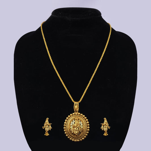 Gold Plated Lord Krishna Pendant Set With Earring & Finger Ring .