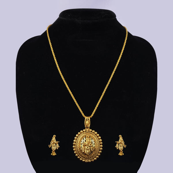 Gold Plated Lord Krishna Pendant Set With Earring & Finger Ring .