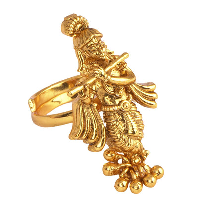 Gold Plated Lord Krishna Pendant Set With Earring & Finger Ring .