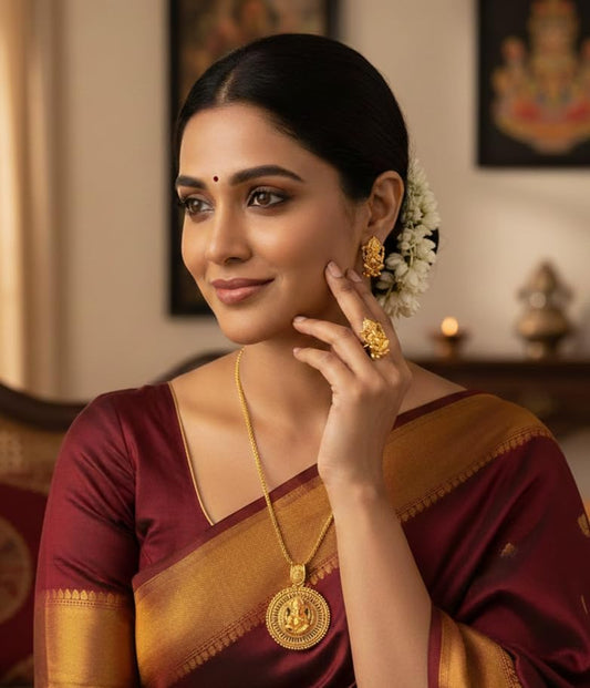 Gold Plated Lord Ganesh Pendant Set With Earring & Finger Ring .