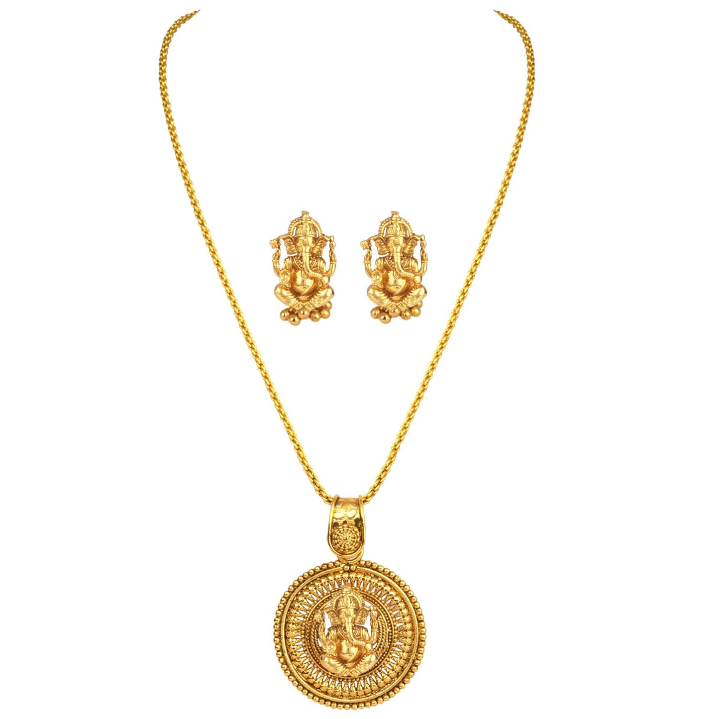 Gold Plated Lord Ganesh Pendant Set With Earring & Finger Ring .