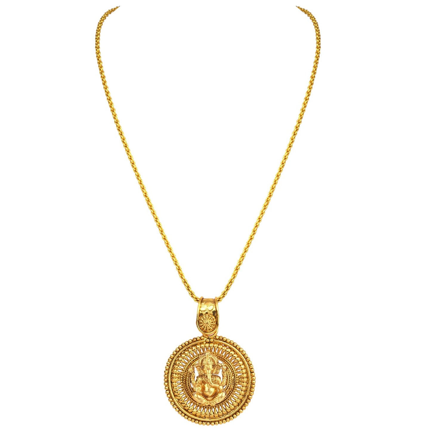 Gold Plated Lord Ganesh Pendant Set With Earring .