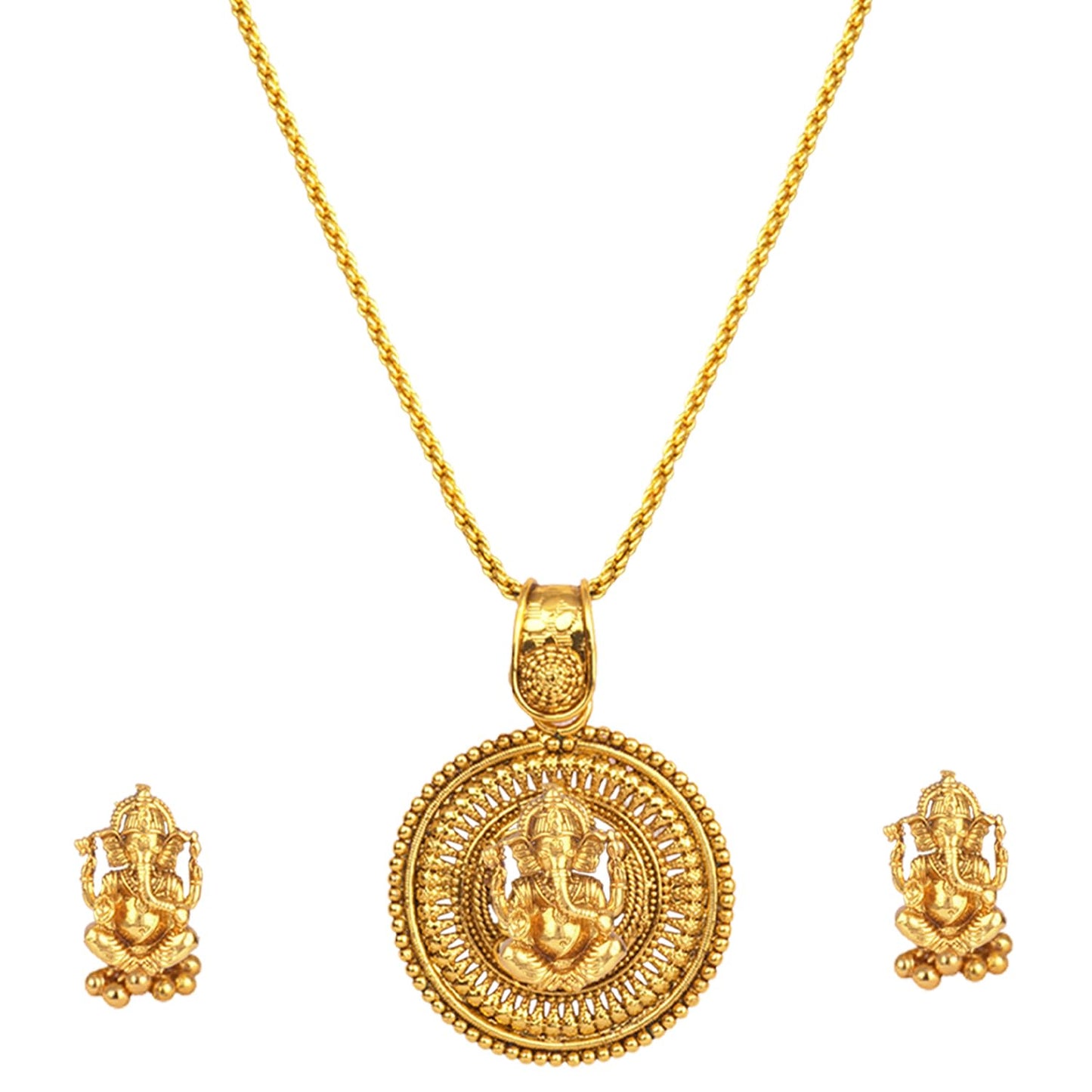 Gold Plated Lord Ganesh Pendant Set With Earring .