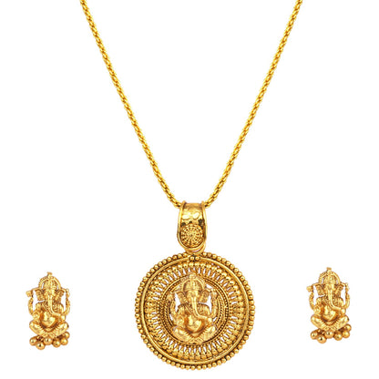 Gold Plated Lord Ganesh Pendant Set With Earring .