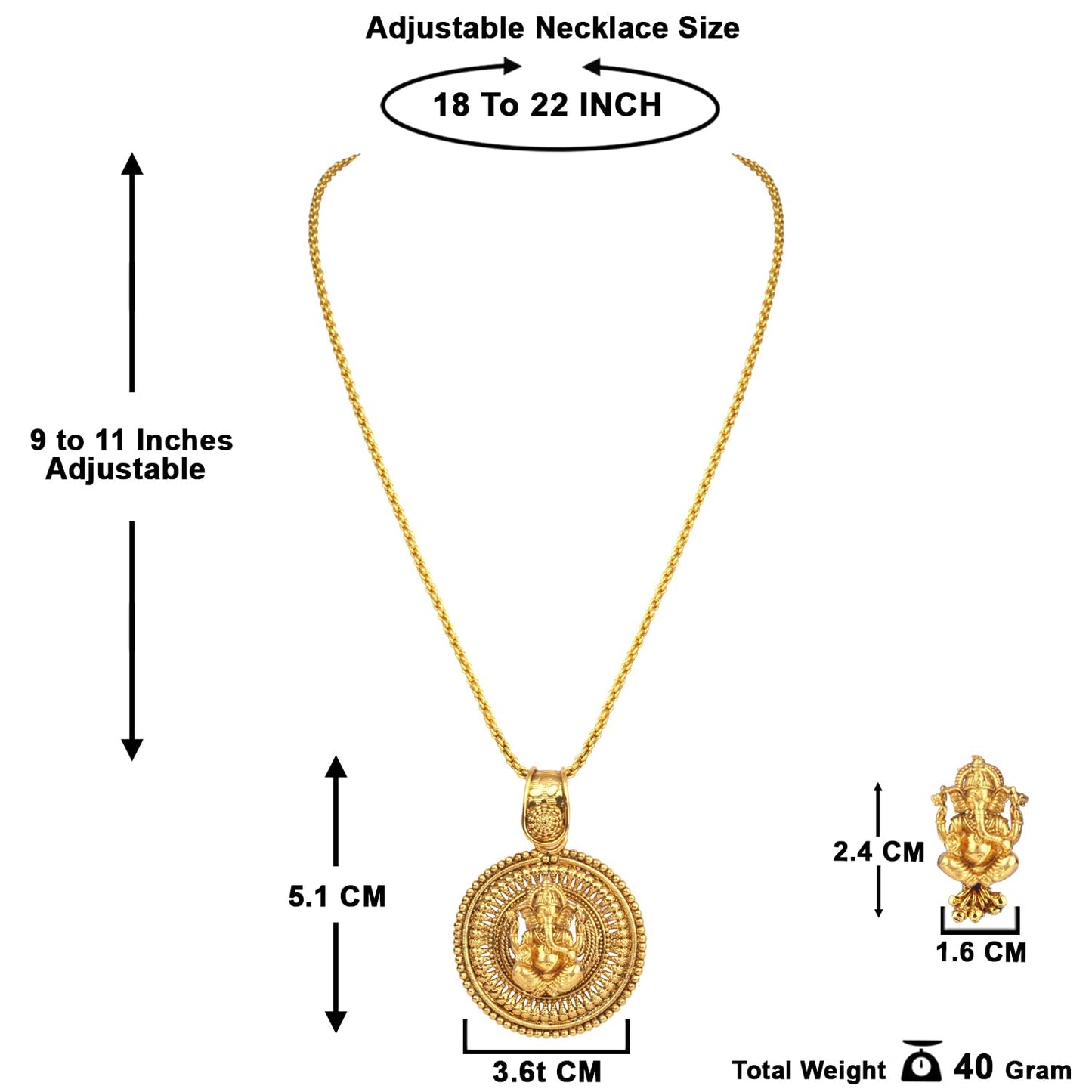 Gold Plated Lord Ganesh Pendant Set With Earring .
