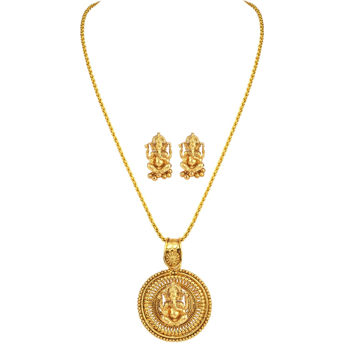 Gold Plated Lord Ganesh Pendant Set With Earring .