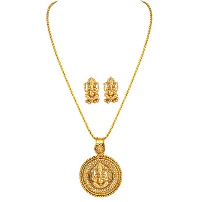 Gold Plated Lord Ganesh Pendant Set With Earring .