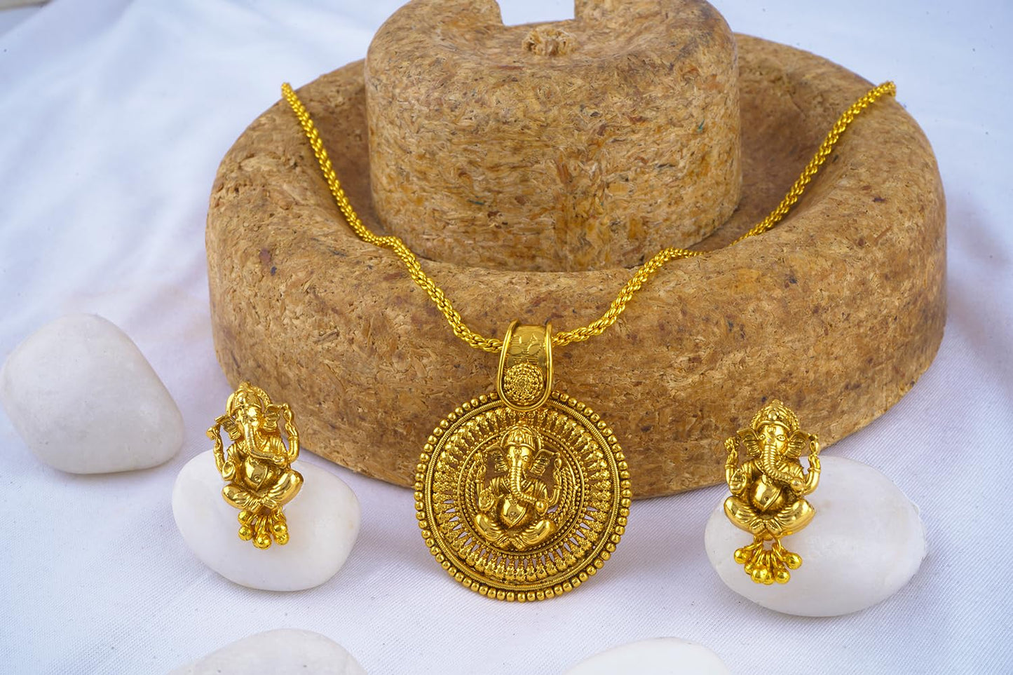 Gold Plated Lord Ganesh Pendant Set With Earring .