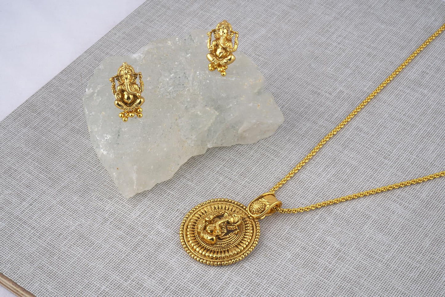 Gold Plated Lord Ganesh Pendant Set With Earring .
