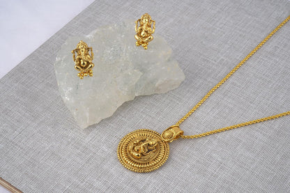 Gold Plated Lord Ganesh Pendant Set With Earring .