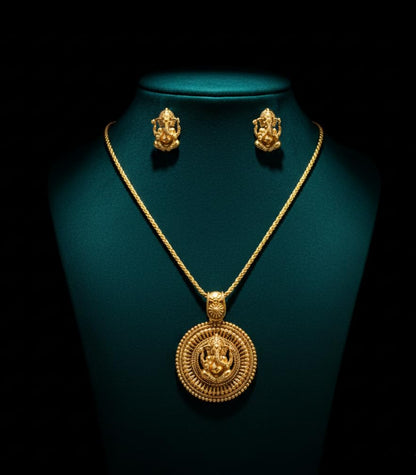 Gold Plated Lord Ganesh Pendant Set With Earring .