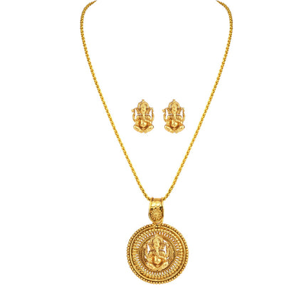 Gold Plated Lord Ganesh Pendant Set With Earring .