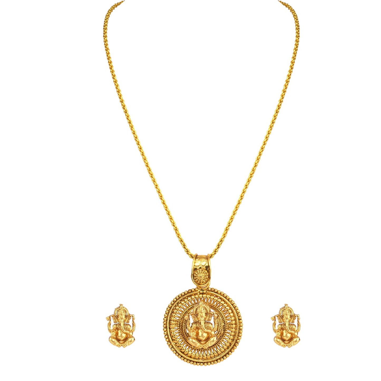 Gold Plated Lord Ganesh Pendant Set With Earring .