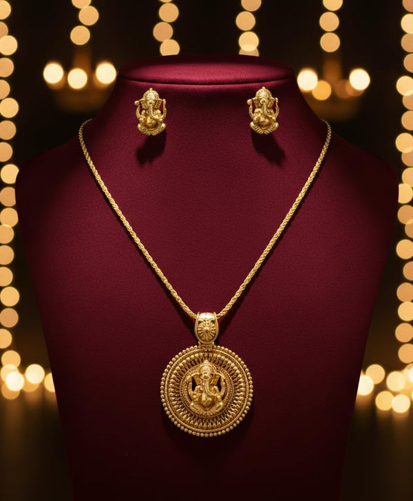 Gold Plated Lord Ganesh Pendant Set With Earring .