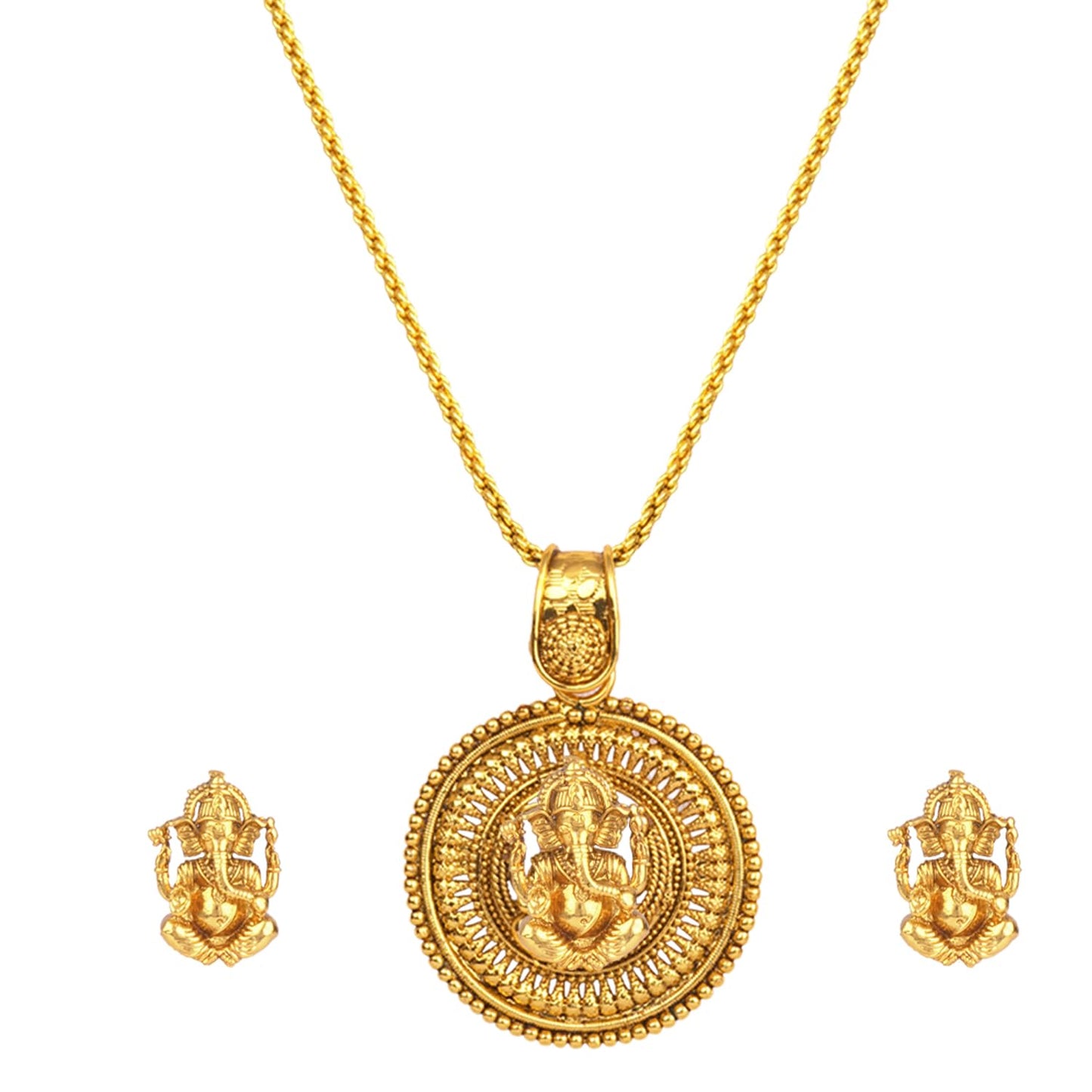 Gold Plated Lord Ganesh Pendant Set With Earring .