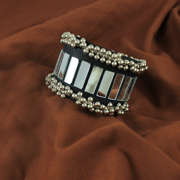 JFL - Jewellery for Less Navratri Special Mirror Work Bracelet for Women & Girls | Adjustable Ethnic Bracelet with Silver Bead Work