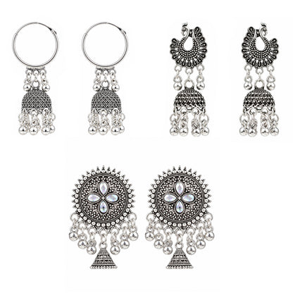 Oxidised Silver Jhumka Earrings Combo Pack of 3 for Women & Girls | Traditional Peacock, Temple & Floral Chandbali Designs | Ethnic Festive Jewellery for Wedding & Party