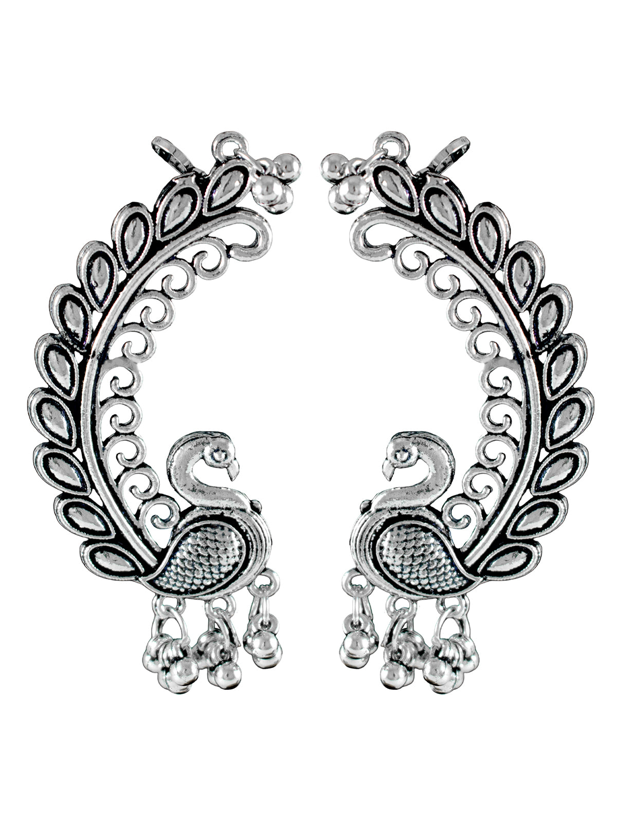 JFL - Jewellery for Less Combo of Oxidised Peacock Earrings & Finger Ring Set for Women & Girls | Antique Silver Plated Ethnic Traditional Jewellery Combo(Navratri Special)