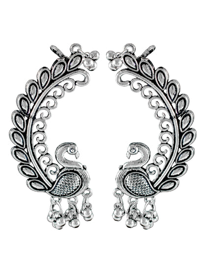 JFL - Jewellery for Less Combo of Oxidised Peacock Earrings & Finger Ring Set for Women & Girls | Antique Silver Plated Ethnic Traditional Jewellery Combo(Navratri Special)