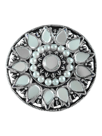 JFL - Jewellery for Less Combo of Oxidised Peacock Earrings & Finger Ring Set for Women & Girls | Antique Silver Plated Ethnic Traditional Jewellery Combo(Navratri Special)