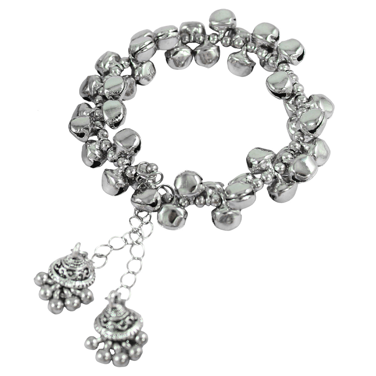 JFL - Jewellery for Less Ethnic Oxidised Silver Plated Multicolor Stone Peacock Design Choker Necklac Set with Ghungroo Bracelet for Women & Girls (Navratri Special)
