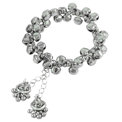 JFL - Jewellery for Less Ethnic Oxidised Silver Plated Multicolor Stone Peacock Design Choker Necklac Set with Ghungroo Bracelet for Women & Girls (Navratri Special)