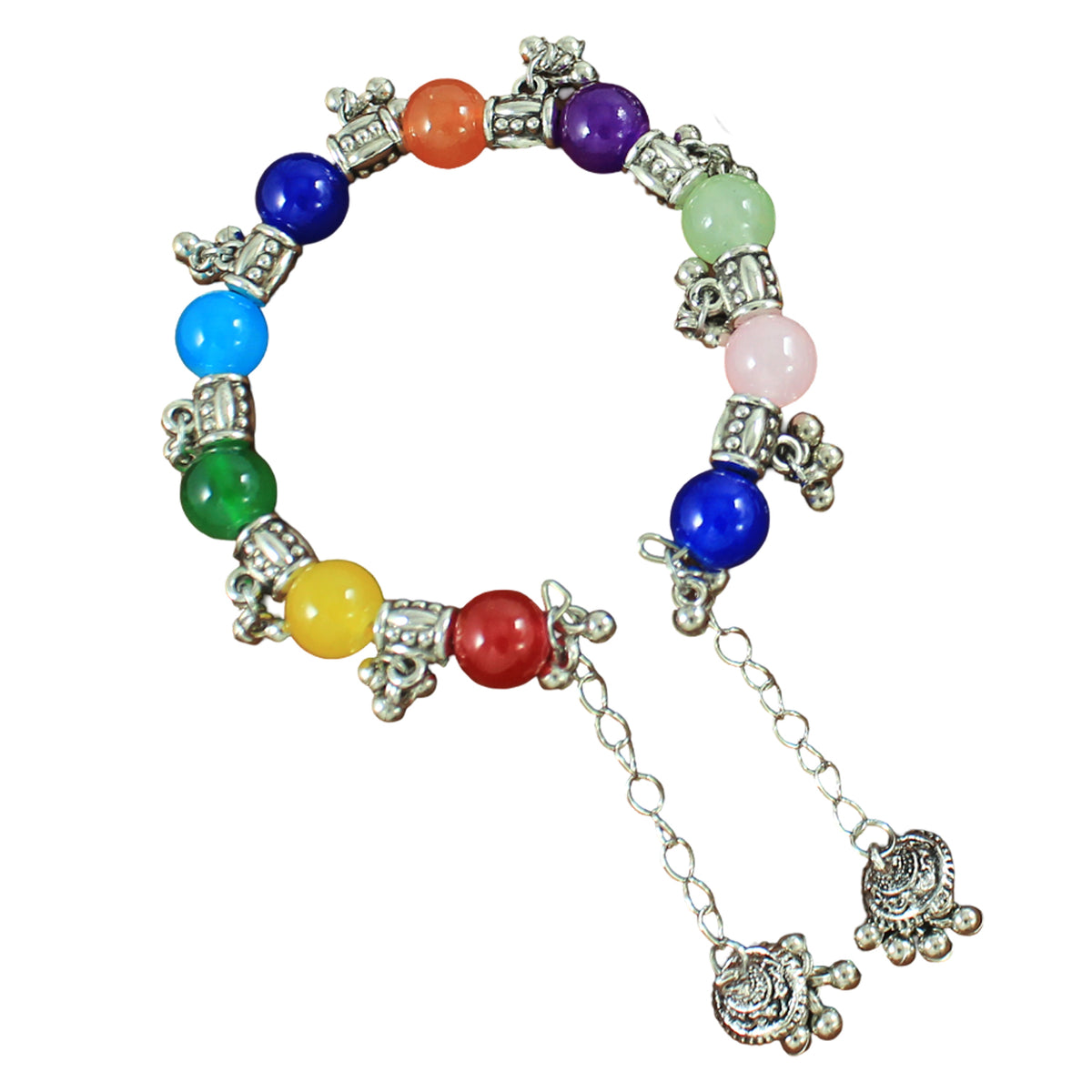 JFL - Jewellery for Less Ethnic Combo of Oxidised Silver Plated Peacock Design Choker Necklac Set with Multicolor Beaded Bracelet for Women & Girls (Navratri Special)