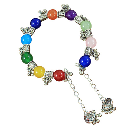 JFL - Jewellery for Less Ethnic Combo of Oxidised Silver Plated Peacock Design Choker Necklac Set with Multicolor Beaded Bracelet for Women & Girls (Navratri Special)