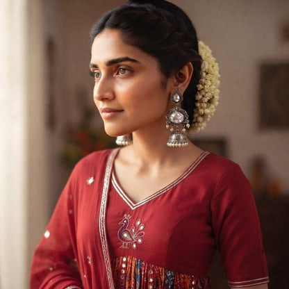 JFL - Jewellery for Less Oxidized Silver-Toned Jhumka Earrings with White Stone and Pearl Drops – Traditional Ethnic Jewellery for Women