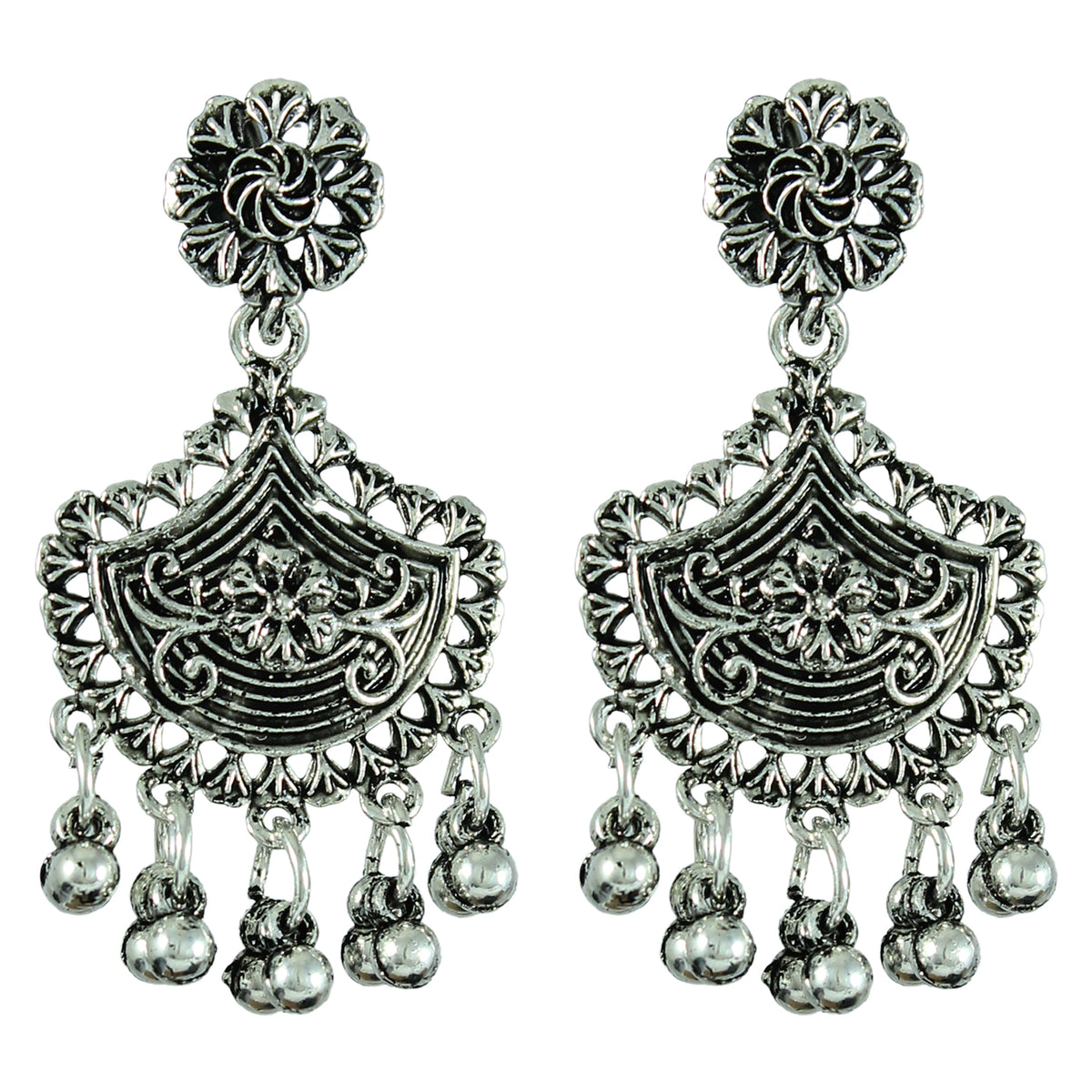 JFL - Jewellery for Less Navratri Special Oxidised Silver Plated Multicolor Stone Necklac Set for Women & Girls – Statement Necklace, Earrings, Maang Tikka & Multicolor Beaded Bracelet Combo