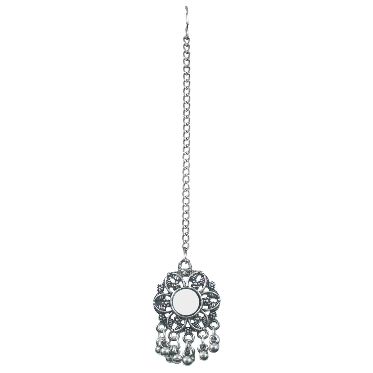 JFL - Jewellery for Less Traditional Mirror Work Oxidized Jewelry Set Earrings, Bracelet & Maang Tikka Combo for Women & Girls (Navratri Special)