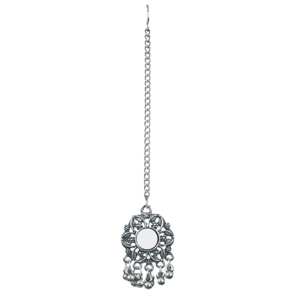 JFL - Jewellery for Less Traditional Mirror Work Oxidized Jewelry Set Earrings, Bracelet & Maang Tikka Combo for Women & Girls (Navratri Special)
